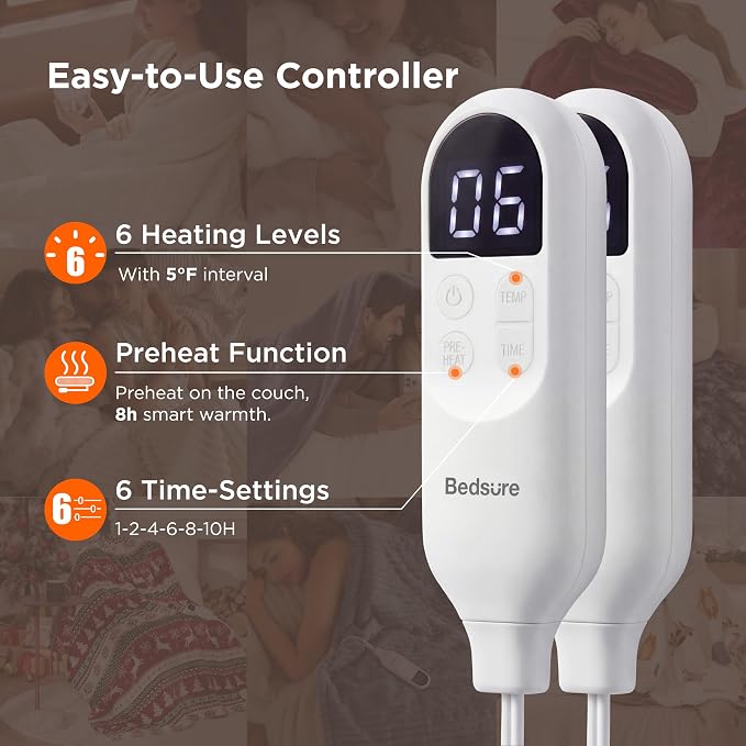 Bedsure Heated Blanket King Size, Dual Control Electric Blanket, 6 Heat/6 Timer - Image 5