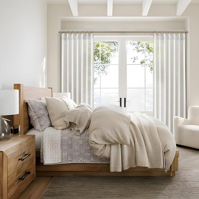 144 Inch Extra Long Beige White Light Filtering Sheer Curtains - Image 8