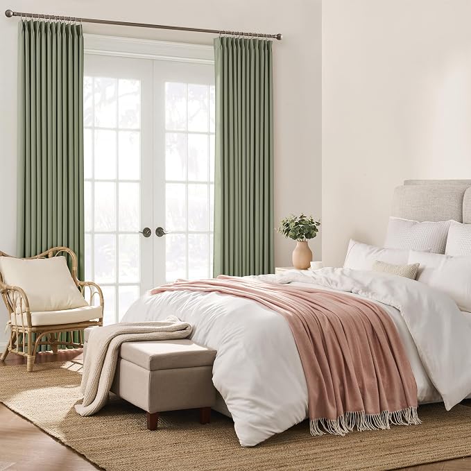 Sage Green Pinch Pleat Curtains 63 Inches Long Thermal Insulated Dark Black Out - Image 4