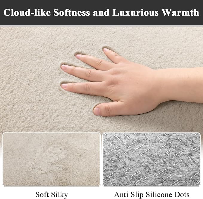 SHACOS Ultra Soft Faux Rabbit Fur Area Rug 4'x6', Non Slip Washable Padded - Image 7