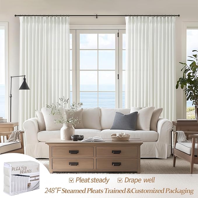 PleatedDrapes White Linen 102 Inch Long Curtains - Image 5