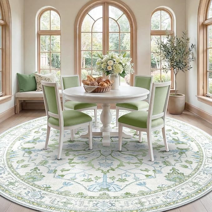 RELEANY Washable Area Rug, Round 8ft, Water Repellent, Pet Friendly, Vintage - Image 2