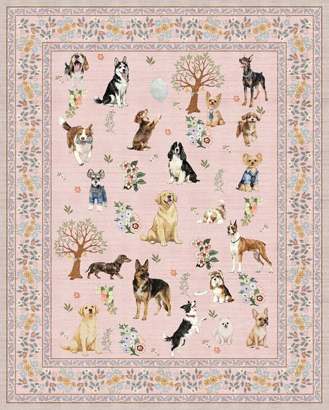 Pink Floral Area Rug 8x10 for Living Room Bedroom | Non Slip; Stain Resistant; by WelcometoBabovid