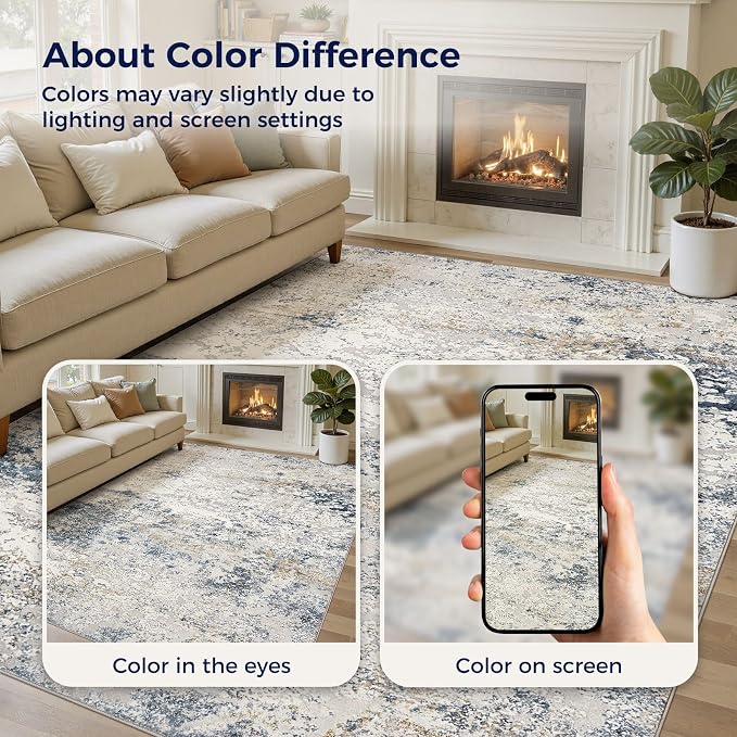 DMOYEST Area Rug Living Room Rugs 5x8 Washable Abstract Beige Blue Carpet | - Image 8