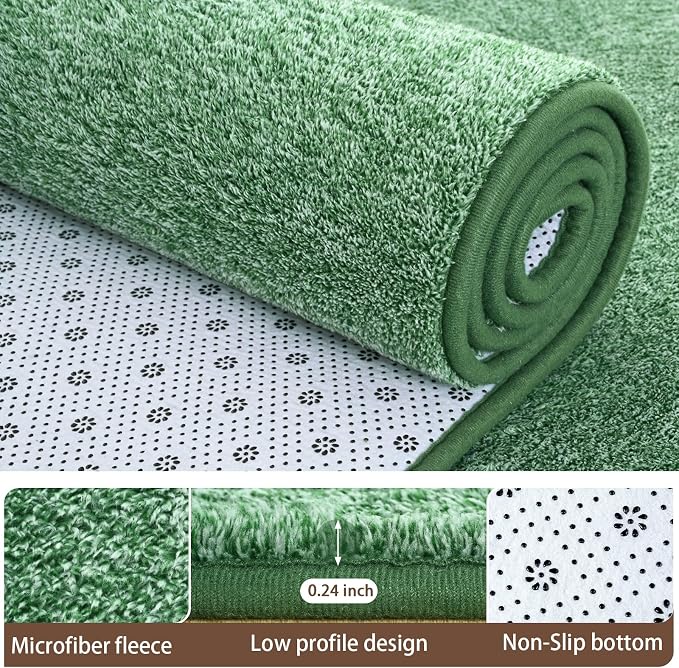 4x6 Area Rugs for Living Room Non Slip Dorm Bedroom Rug, Matte Green | Modern - Image 4