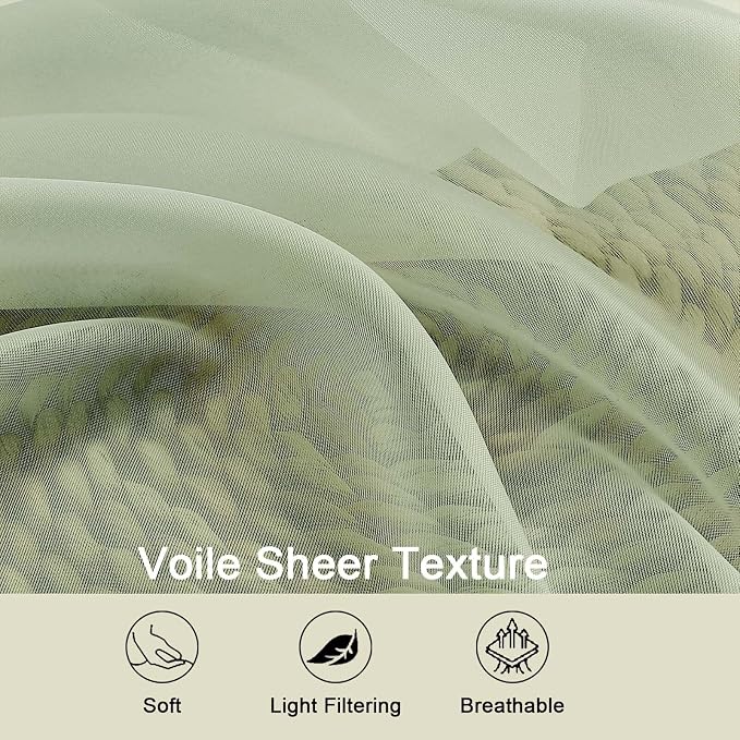 Light Green Sheer Curtain for Bedroom Living Room 72 Inches Long 2 Panels Set - Image 3