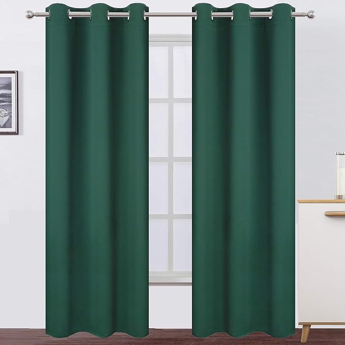 Dark Green Blackout Curtains/42 x 84 Inch/Set of Two Panels Grommet Bedroom by Lemomo