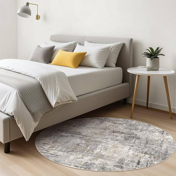 LOONGRUG Round Rug 8x8 Washable Large Neutral Modern Circle Rugs Grey Rust | - Image 4