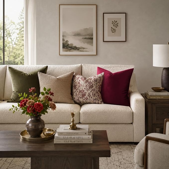 GIGIZAZA Burgundy Velvet Pillow Covers 16x16 Decorative Pillows Pack of 2 | Red - Image 2