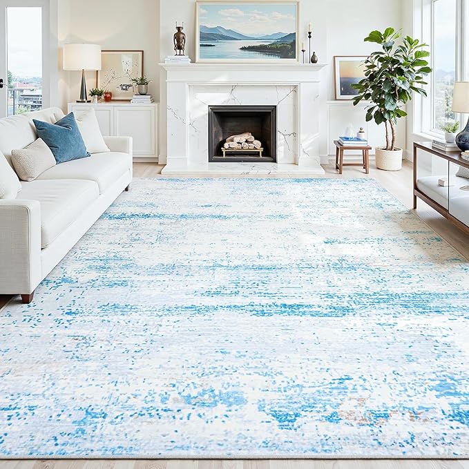 8x10 Washable Area Rug for Living Room Bedroom: Non-Slip Modern Light Blue | - Image 8