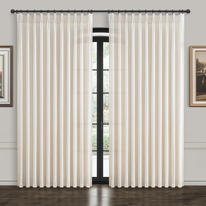 Extra Wide Pinch Pleat Thick Linen Sheer Curtains 96 Inches Long by PleatedDrapes