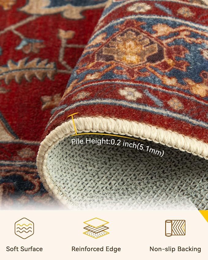 RELEANY Washable Area Rug, Round 6ft, Water Repellent, Pet Friendly, Vintage - Image 4