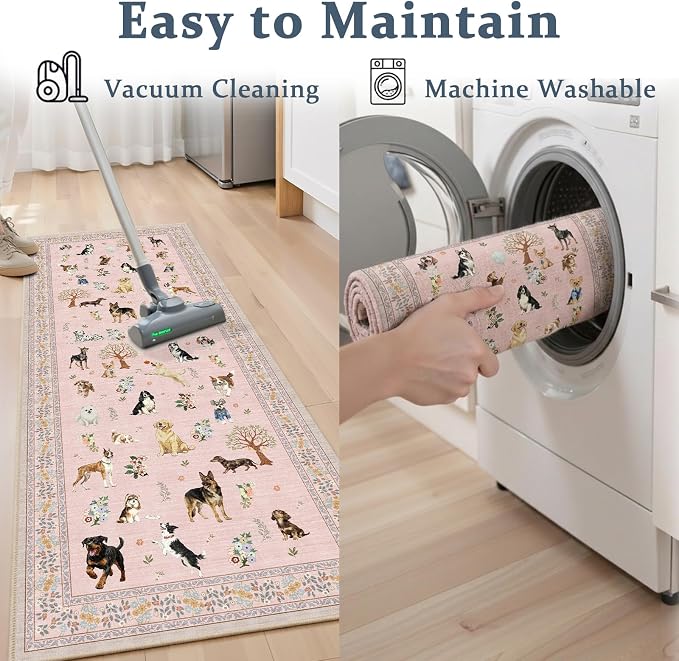 Pink Area Rug 3x5 for Bedroom Entryway Dog Animal Rug | Ultra-Thin; Non Slip; - Image 6