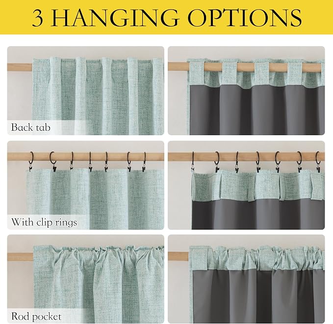 NICETOWN Seafoam Green 100% Blackout Short Curtains W52 x L48 in, Thermal - Image 6