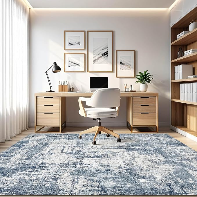 LOONGRUG 6x8 Area Rug Washable Neutral Modern Living Room Rugs White Blue | - Image 8