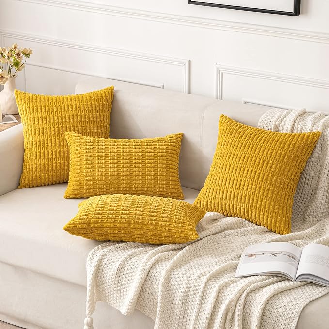 MIULEE Decorative Throw Pillow Covers 18x18 Mustard Yellow Pack of 2 | Soft - Image 4