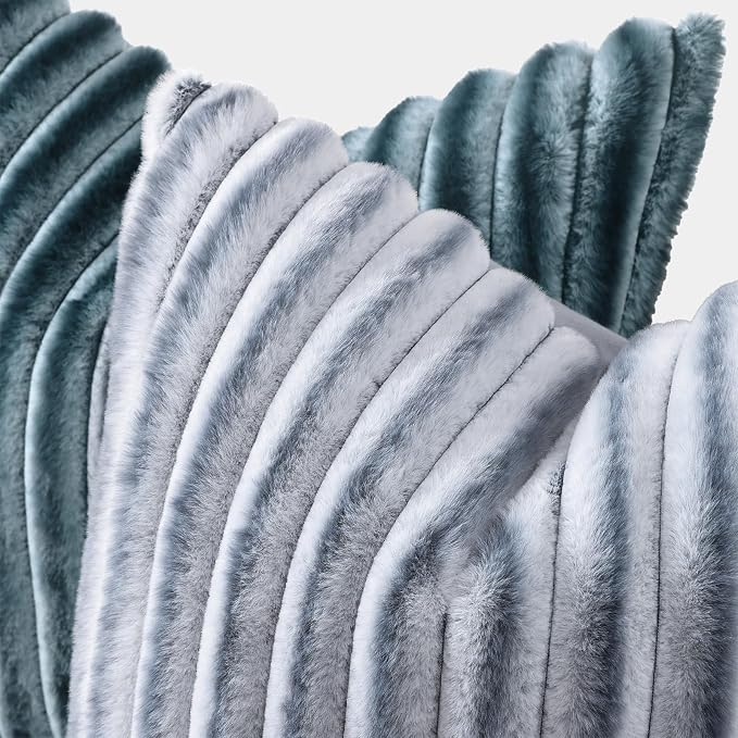 decorUhome Fall Faux Fur Throw Pillow Covers 12x20 Set of 2 Grey White | - Image 2