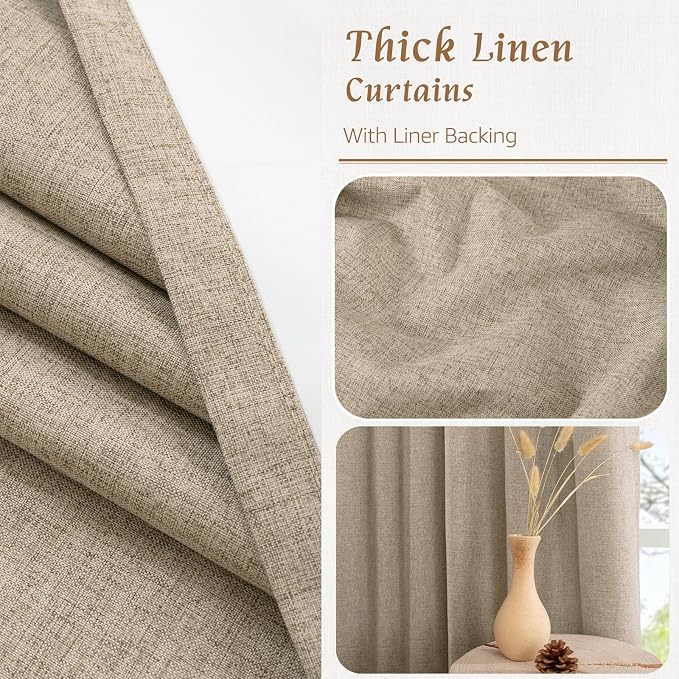 Taupe 100% Blackout Linen Curtains - Image 7