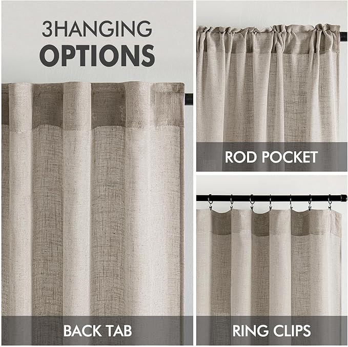 MIULEE Burlywood Birch Linen Curtains 52x45 Inch Long 2 Panels - Image 3