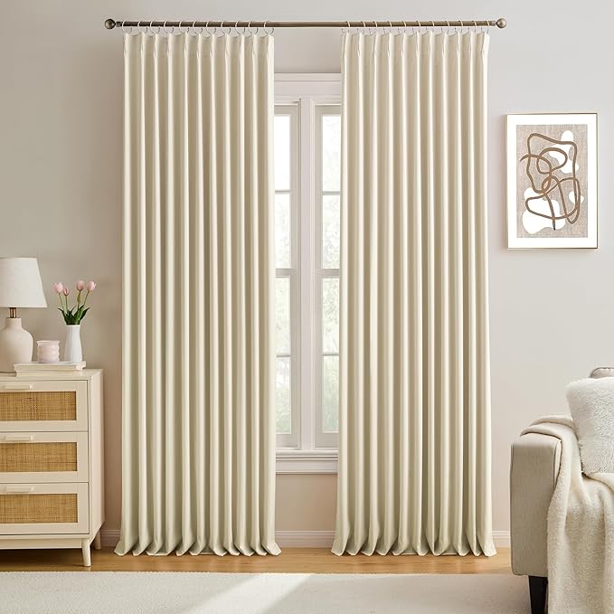 Cream Beige Fancy Track Curtains 90 Inches Long, 72 Inch Wide Blackout Double by KEQIAOSUOCAI
