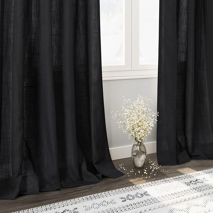 Black Semi Sheer Linen Curtains 72 inch Length - Image 6