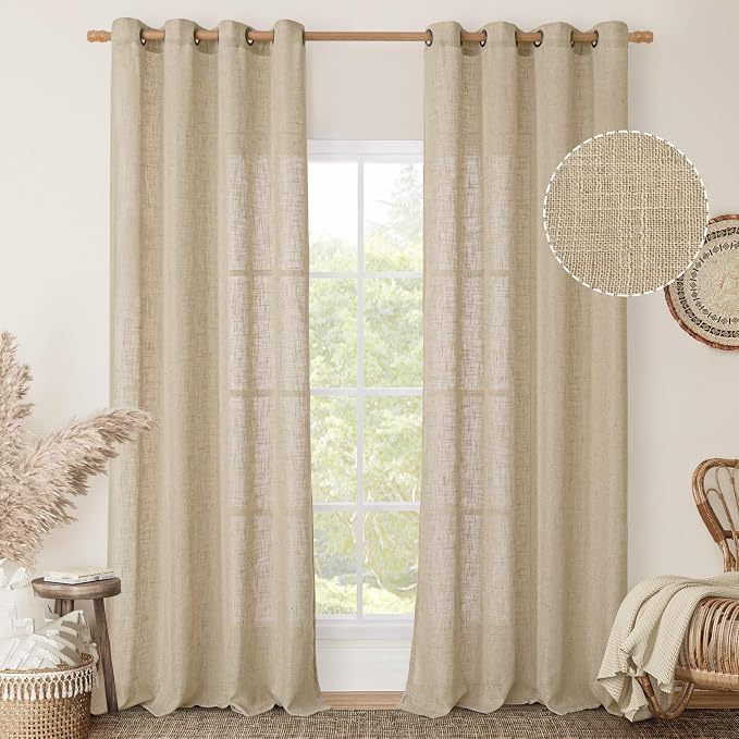102 Inch Length Light Filtering Sheer Linen Curtains, Linen Textured Semi Sheer by LAMIT