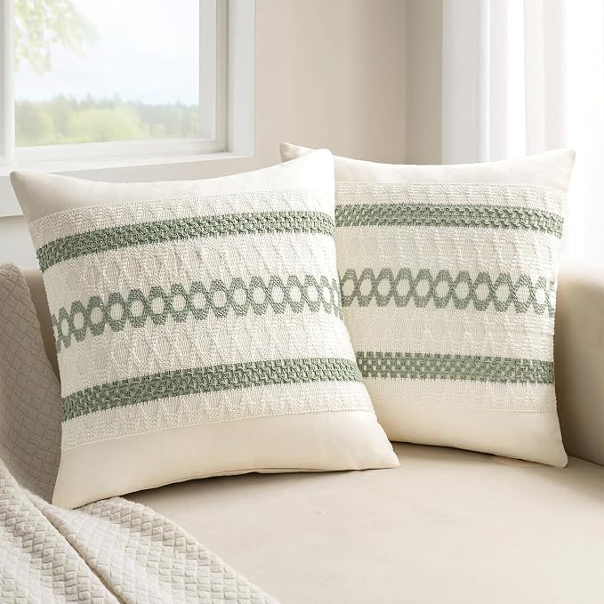 MIULEE Set of 2 Sage Green Boho Decorative Pillow Covers 26x26 Inch | Farmhouse by MIULEE