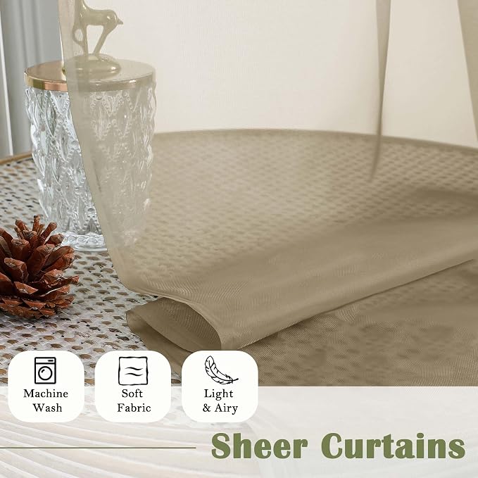 Taupe Sheer Curtains for Bedroom Decor 84 Inches Long 2 Pcs, Modern Farmhouse - Image 8