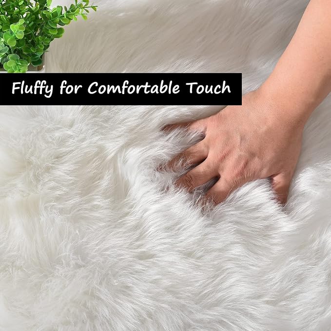 Goolela White Round Area Rug 6ft Fluffy Fuzzy Circle Sheepskin Rug - Image 5