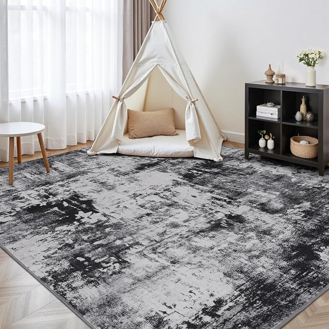 Rugflix 6x9 Area Rugs for Living Room, Washable Black Grey Dark Large Rug | - Image 8