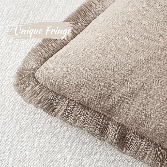 MIULEE Boho Natural Linen Fringe Decorative Euro Throw Pillow Covers 28x28 | - Image 3