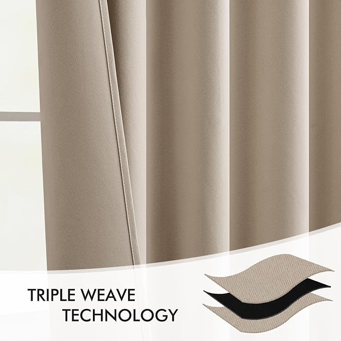 MIULEE Taupe Back Tab Blackout Curtains 52x108 Inch Long 2 Panels Set | Rod - Image 7