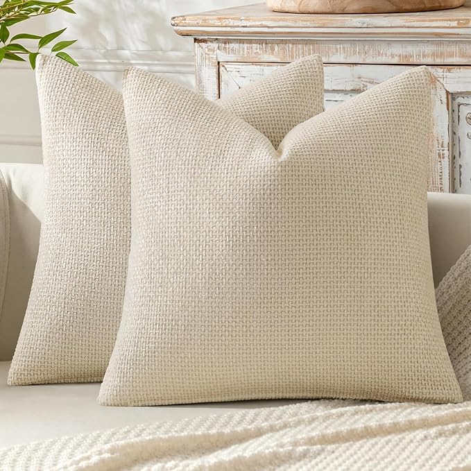 MIULEE Decorative Couch Throw Pillow Covers 20x20 Inch Neutral Cream 2 Pack | by MIULEE