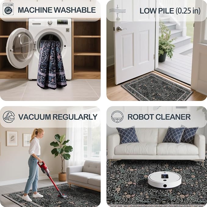 4x6 Area Rug for Bedroom Beside Rug, Laundry Room, Washable Non-Slip Low Pile - Image 5