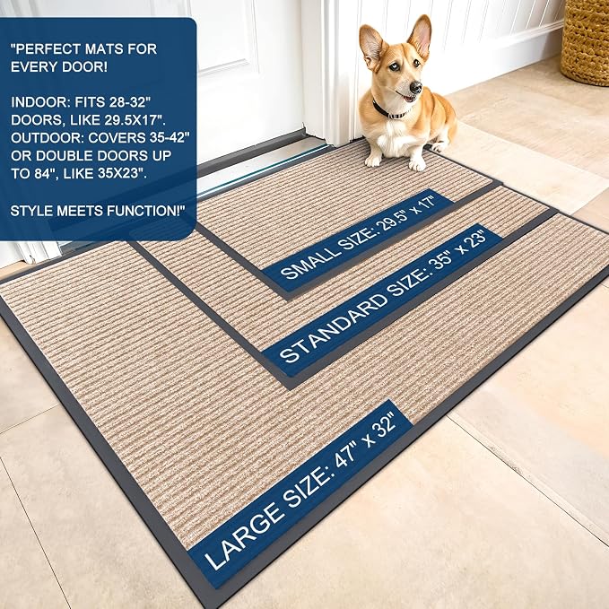 OLANLY 2-Pack Front Door Mats 33x21, Waterproof Heavy-Duty Doormats | Beige - Image 2