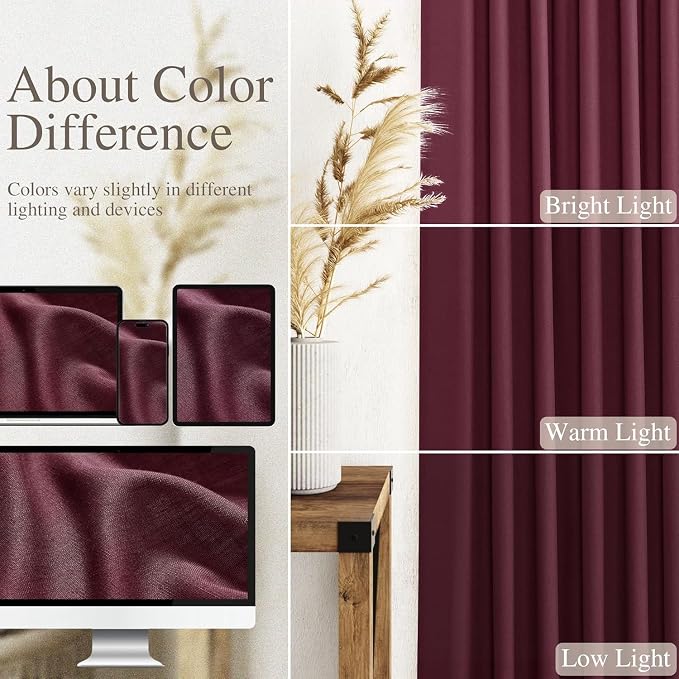 Burgundy Linen Curtains for Living Room 126 Inches Long Light Filtering Semi - Image 3