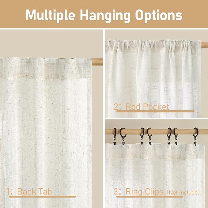 Cream Linen Curtains 24 Inch Length - Image 3