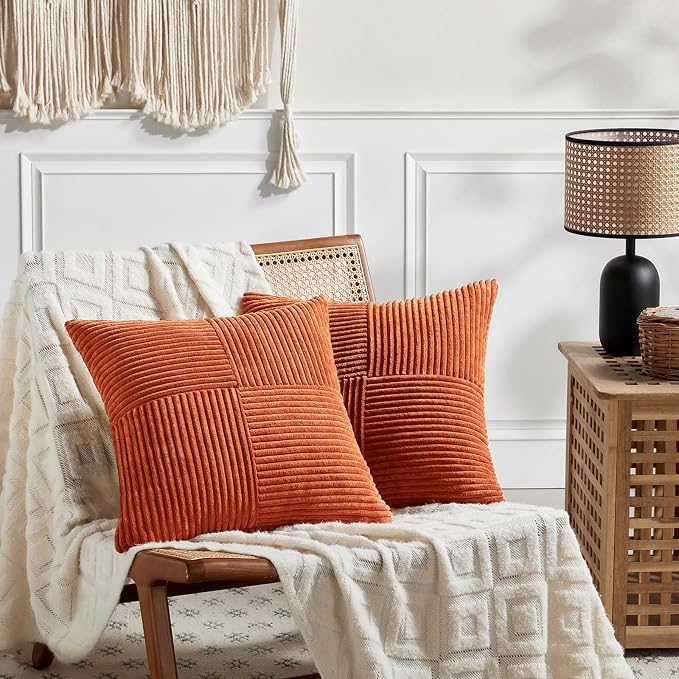 Fancy Homi Set of 2 Burnt Orange Decorative Throw Pillow Covers 26x26 Inch - Image 6