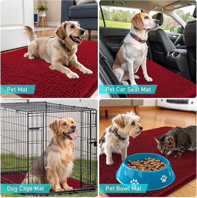 OLANLY Dog Door Mat for Muddy Paws 54x32, Super Absorbent Chenille Mud Mat | Red - Image 7