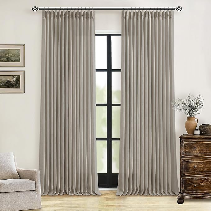 Burlywood Birch Pinch Pleated Linen Semi Sheer Curtains 86 Inches Long | by Twodrapes