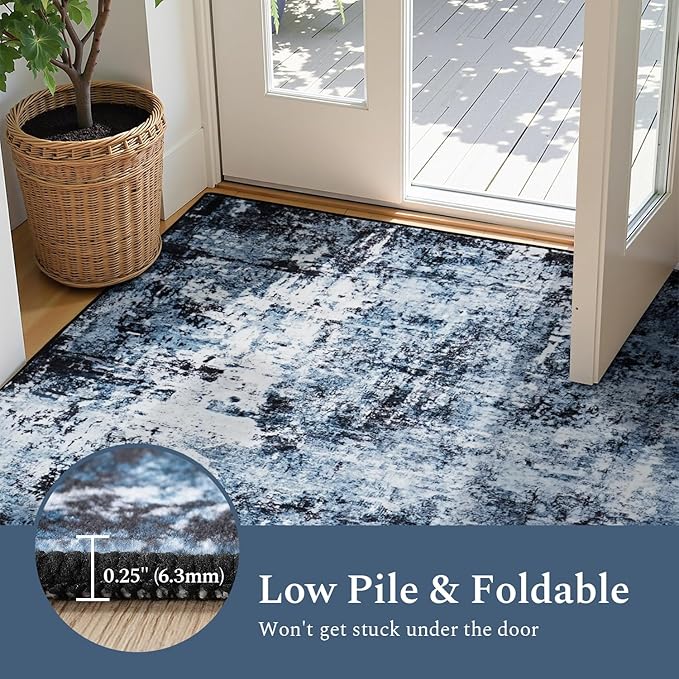 Rugflix 2'6"x8' Runner Rug for Hallway, Washable Navy Blue Long Runners | - Image 6