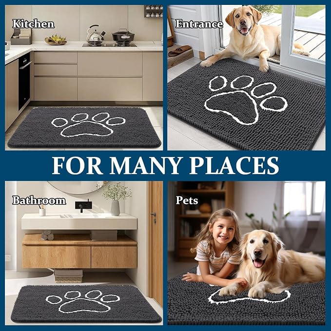 OLANLY Dog Door Mat for Muddy Paws 40x32, Paw Print Design Chenille Mud Mat | - Image 8