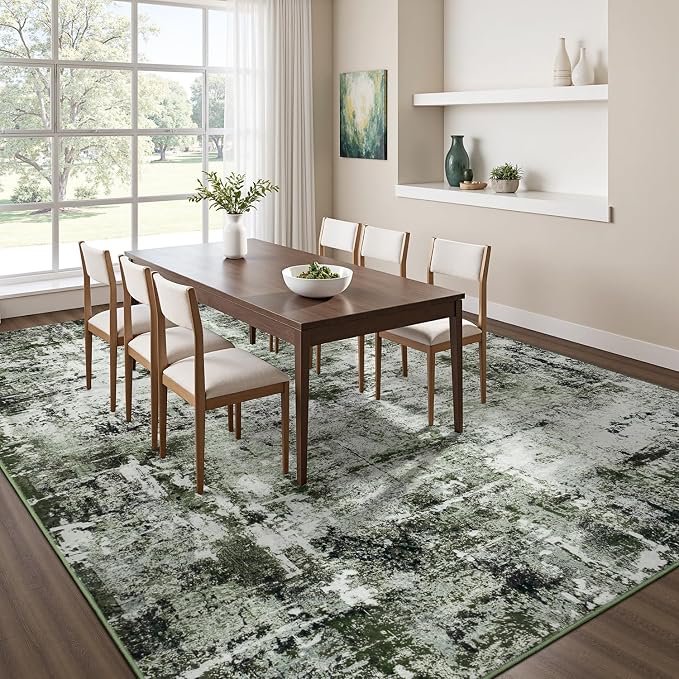 Rugflix 10x14 Area Rugs for Living Room, Washable Dark Green Large Rug | - Image 3