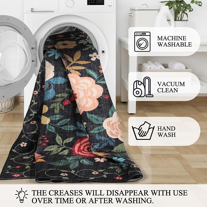 DUKINO 4x5 Area Rug for Entryway, Soft Floral Washable Rug Non Slip, - Image 6
