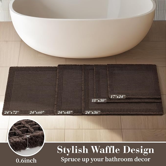 RESARE Waffle Bath Mat for Bathroom Non Slip Bathroom Rugs 18x30 Dark Brown | - Image 5