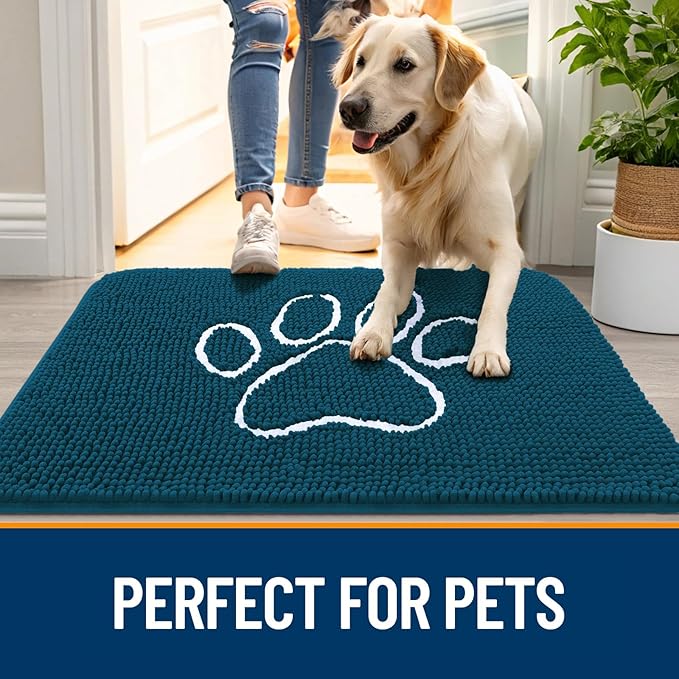 OLANLY Dog Door Mat for Muddy Paws 47x32, Paw Print Design Chenille Mud Mat | - Image 6