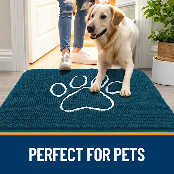 OLANLY Dog Door Mat for Muddy Paws 47x17, Paw Print Design Chenille Mud Mat | - Image 6