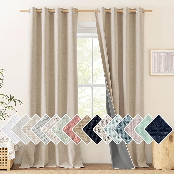 NICETOWN Full Blackout Oatmeal Linen Curtains 102" Length by NICETOWN