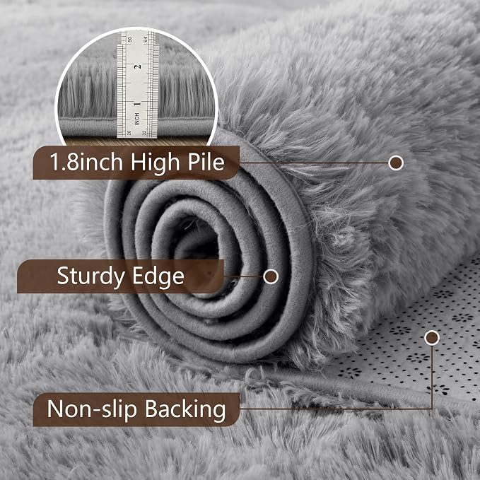 4x6 Grey Fluffy Soft Area Rug Non-Slip - Image 6