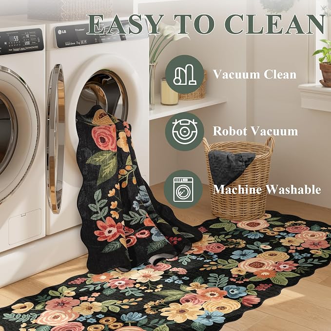 DUKINO 2.6x12 Washable Runner Rug, Floral Non Slip Long Kitchen Rug, Stain - Image 9